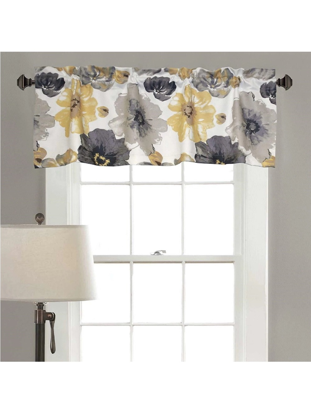 Half Moon Leah Floral Valance Lot of 2 Yellow/Gray NEW